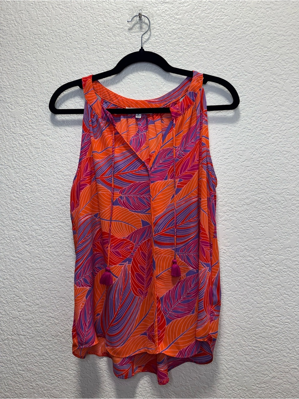 Rose & Olive Orange and Pink Printed Tassel V-Neck Camisole